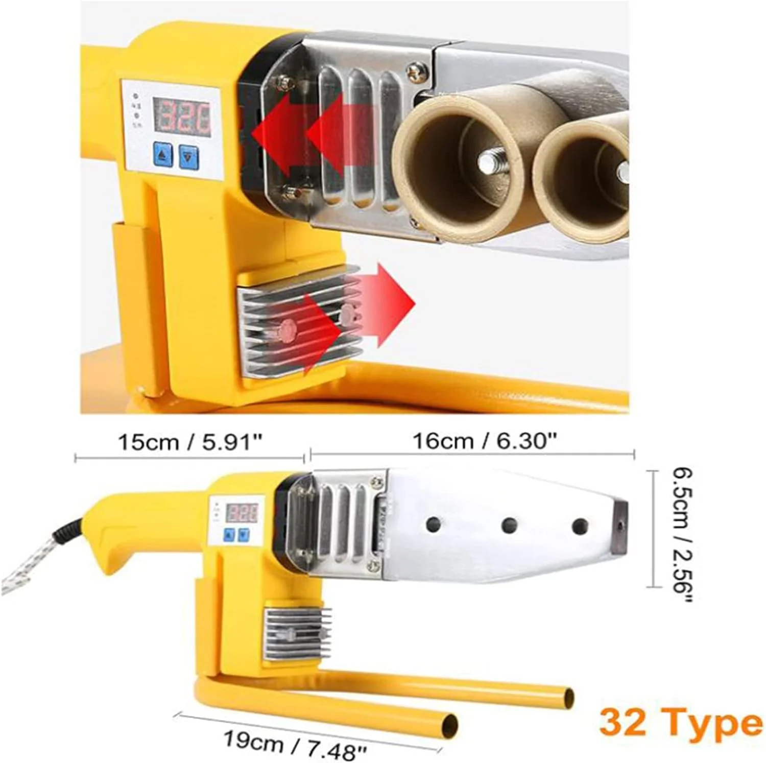 دستگاه جوش لوله آب گرم GHQERTY با قابلیت تنظیم دما 0-320℃، دستگاه جوش دستی فیوژن با نمایشگر دیجیتال برای جوشکاری پلاستیک PPR، PE، PP (سایز: 3 ست) دستگاه جوش لوله آب گرم GHQERTY با قابلیت تنظیم دما 0-320℃، دستگاه جوش دستی فیوژن با نمایشگر دیجیتال برای جوشکاری پلاستیک PPR، PE، PP (سایز: 3 ست)