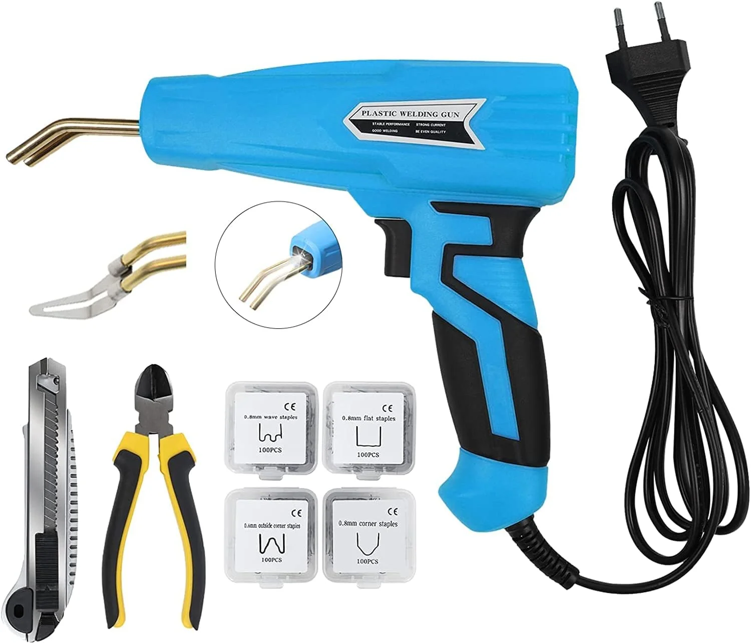 دستگاه جوش پلاستیک گرم GZDtdsd AUTOAND 100w، کیت تعمیر سپر خودرو با انبر، چاقو، سری صاف و منگنه، همه در یک جعبه