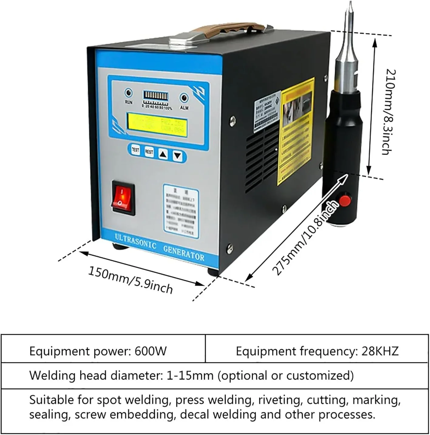 دستگاه جوش نقطه ای پلاستیک التراسونیک TEHONGMAI 700W، تجهیزات جوشکاری التراسونیک پلاستیک، تعمیر بدنه خودرو با دو نازل