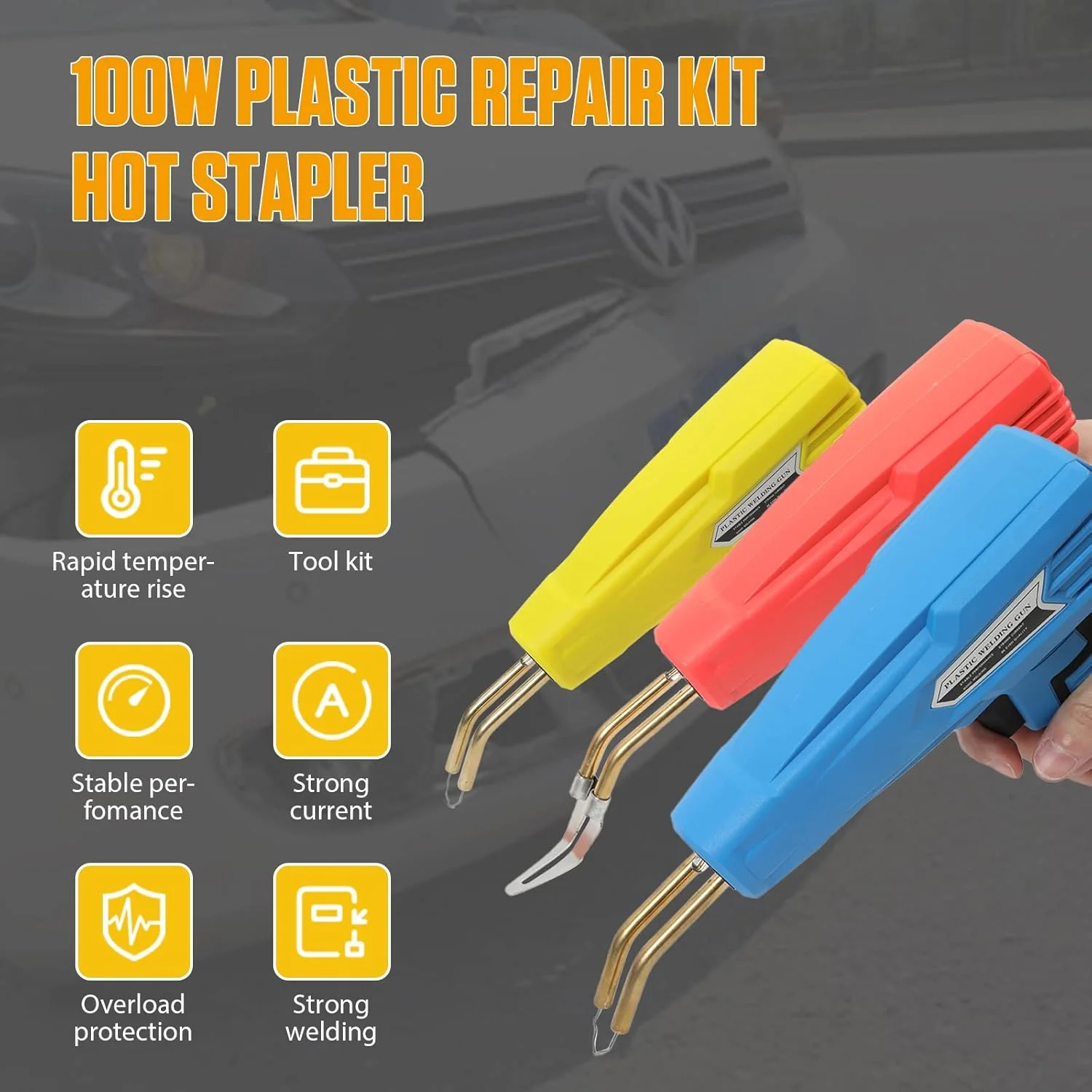 دستگاه جوش پلاستیک گرم WWART AUTOAND 100w به همراه لوازم جانبی، کیت تعمیر سپر خودرو با انبر، چاقو، سری صاف و منگنه
