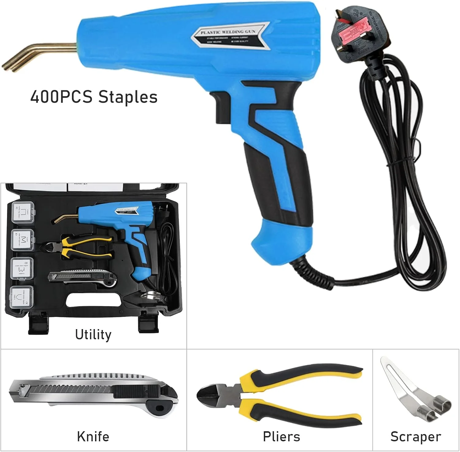 دستگاه جوش پلاستیک گرم WWART AUTOAND 100w به همراه لوازم جانبی، کیت تعمیر سپر خودرو با انبر، چاقو، سری صاف و منگنه