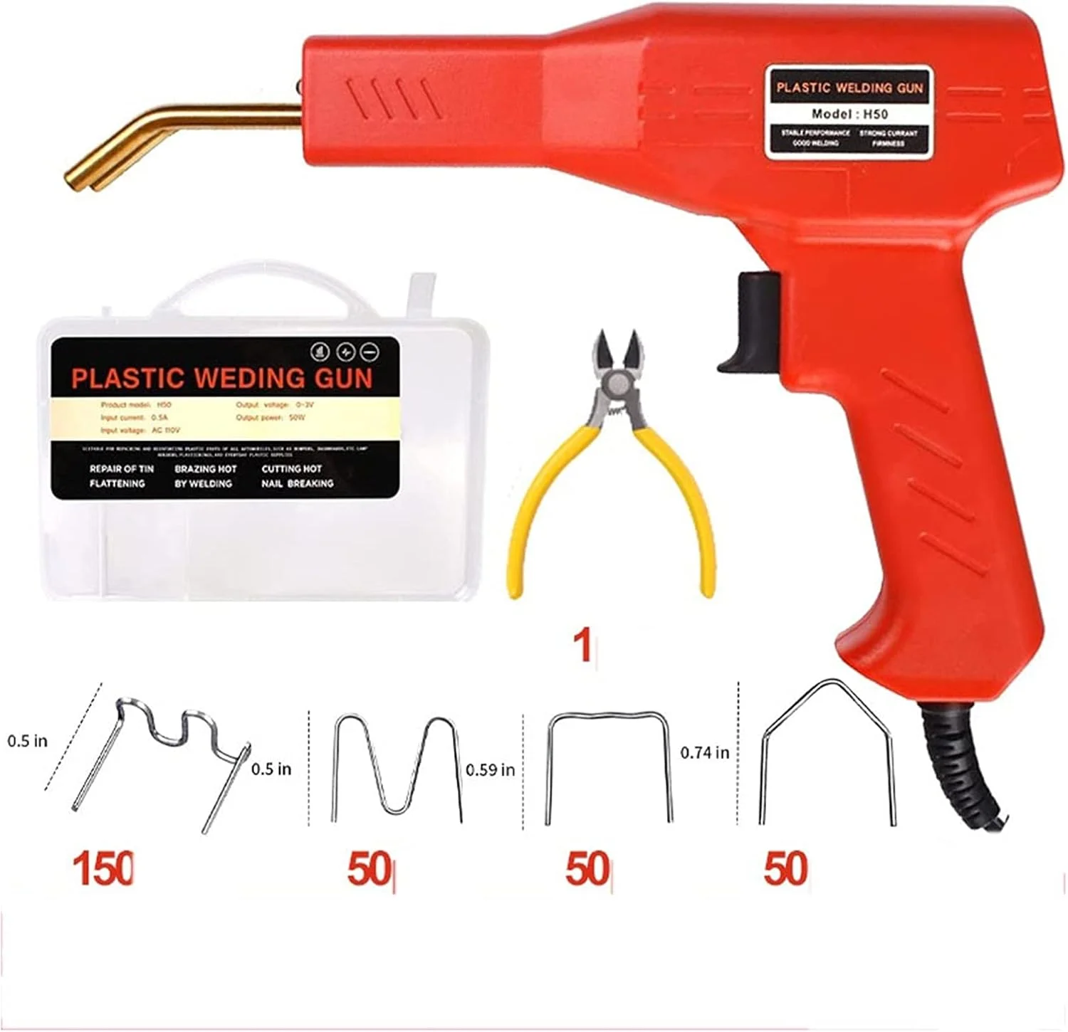 دستگاه جوش پلاستیک 50 وات، دستگاه تعمیر پلاستیک PVC، دستگاه منگنه داغ دستی، ابزار تعمیر سپر خودرو، کیت جوشکار (رنگ: B 302 قطعه)