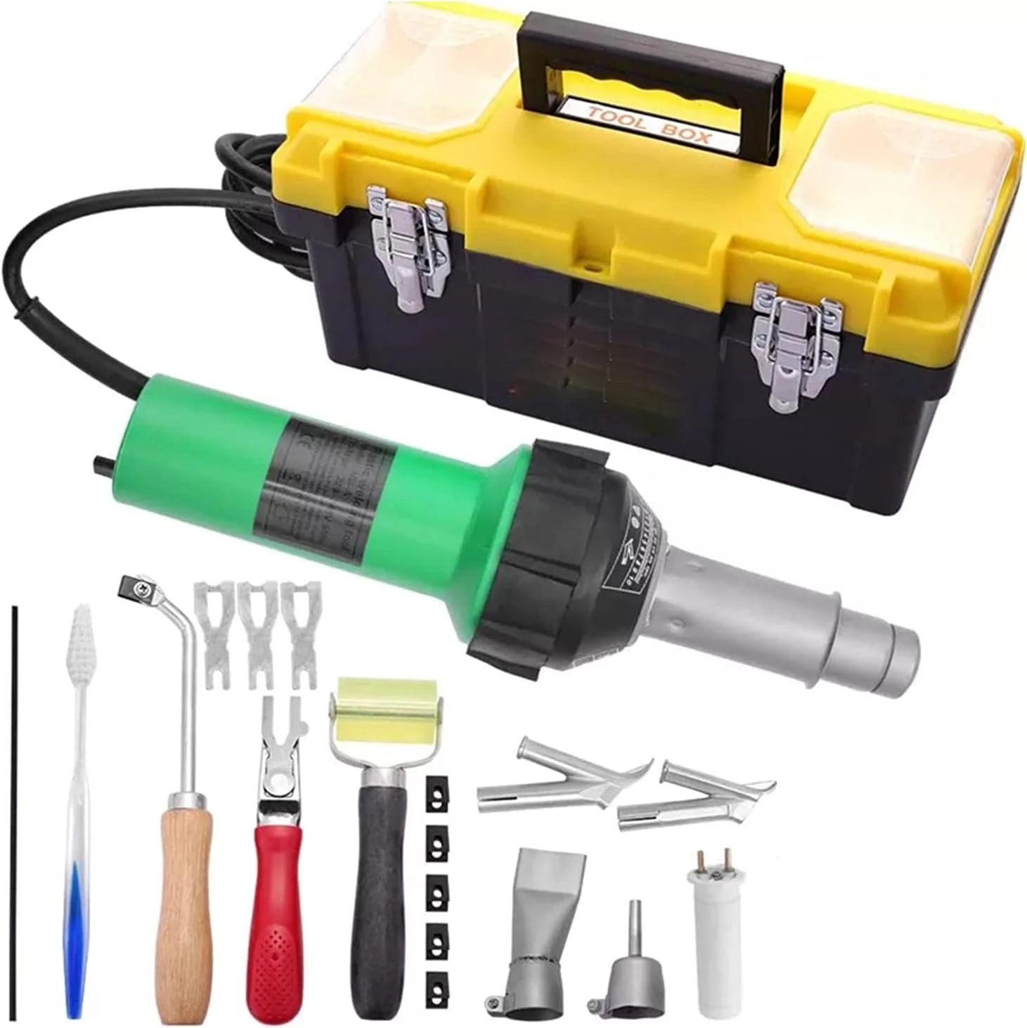دستگاه جوش پلاستیک 19 تکه JHQWIDD 1600W، تفنگ حرارتی مشعل هوای گرم برای کفپوش پی وی سی وینیل PP PE مخزن آب ژئوممبران با جعبه ابزار