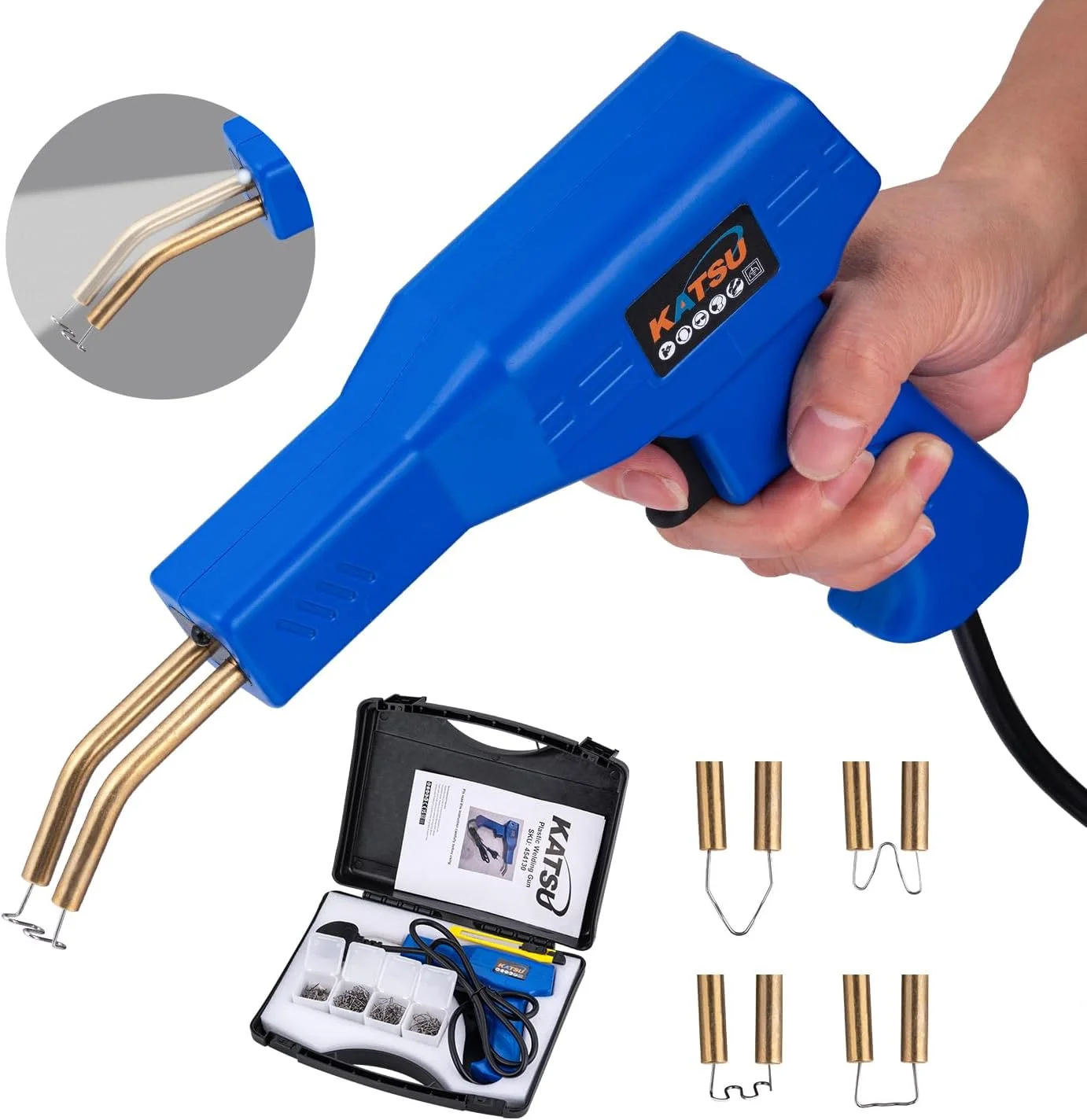 دستگاه جوش پلاستیک 50 وات KATSU Tools، کیت تعمیر سپر خودرو با 200 عدد منگنه جوشکاری 4 نوع، تفنگ منگنه داغ جوشکار پلاستیک، مجموعه تعمیر ترک پلاستیک برای قطعات خودرو/کایاک/کانو