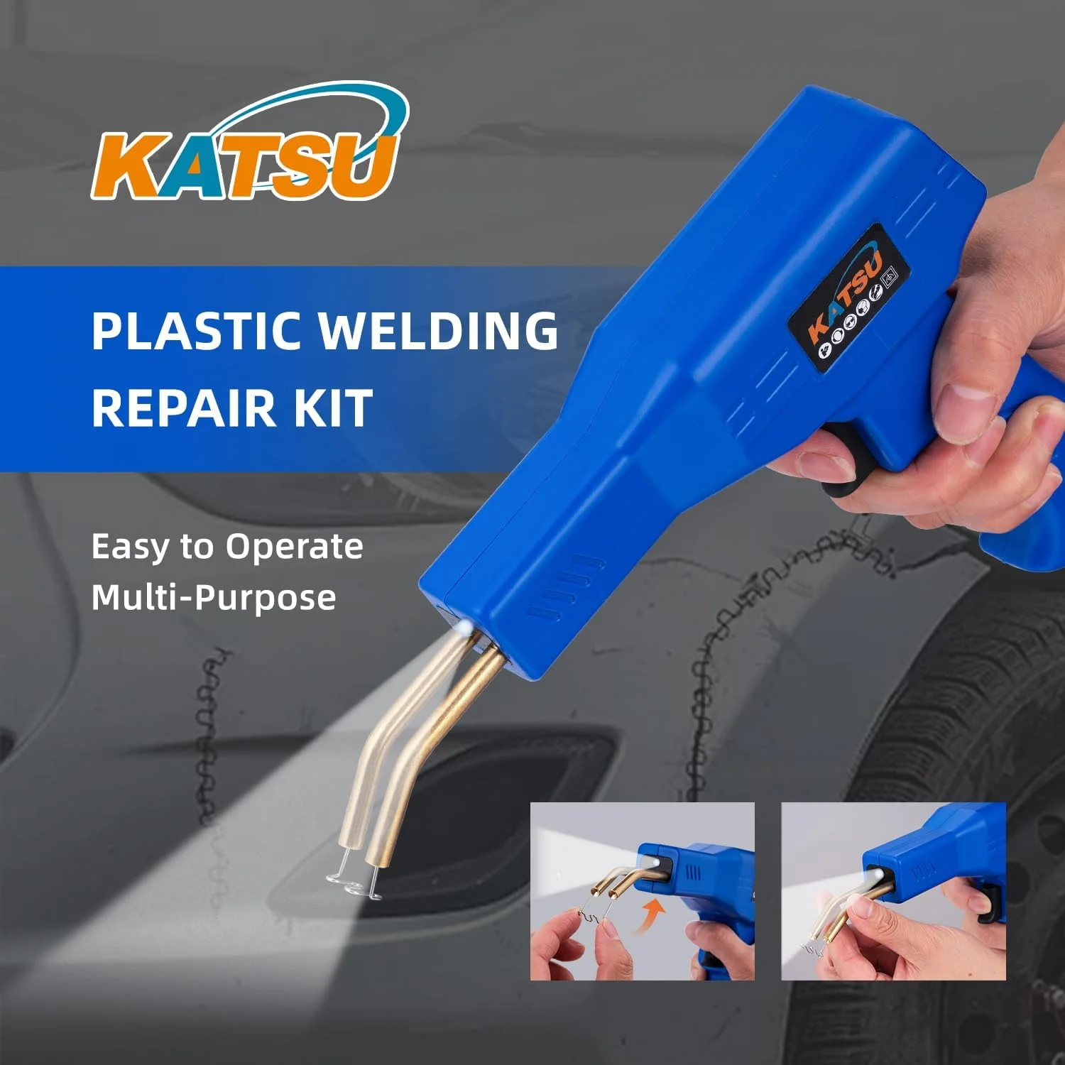 دستگاه جوش پلاستیک 50 وات KATSU Tools، کیت تعمیر سپر خودرو با 200 عدد منگنه جوشکاری 4 نوع، تفنگ منگنه داغ جوشکار پلاستیک، مجموعه تعمیر ترک پلاستیک برای قطعات خودرو/کایاک/کانو