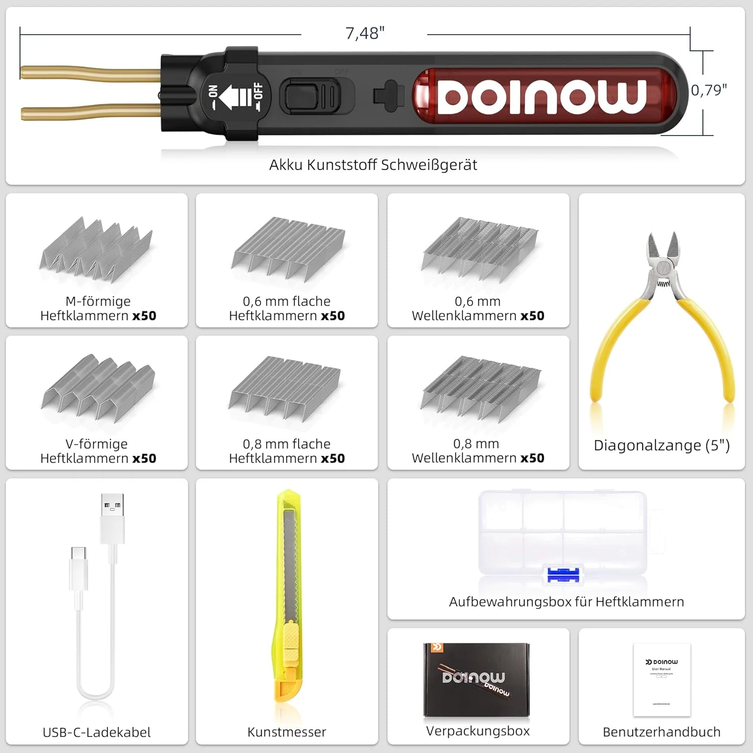 دستگاه جوش پلاستیک بی سیم DOINOW، کیت تعمیر سپر خودرو 3 در 1 با 6 نوع میله جوش، قابل شارژ USB، 300 قطعه برای تعمیر جوش پلاستیک، کیت تعمیر پلاستیک خودرو