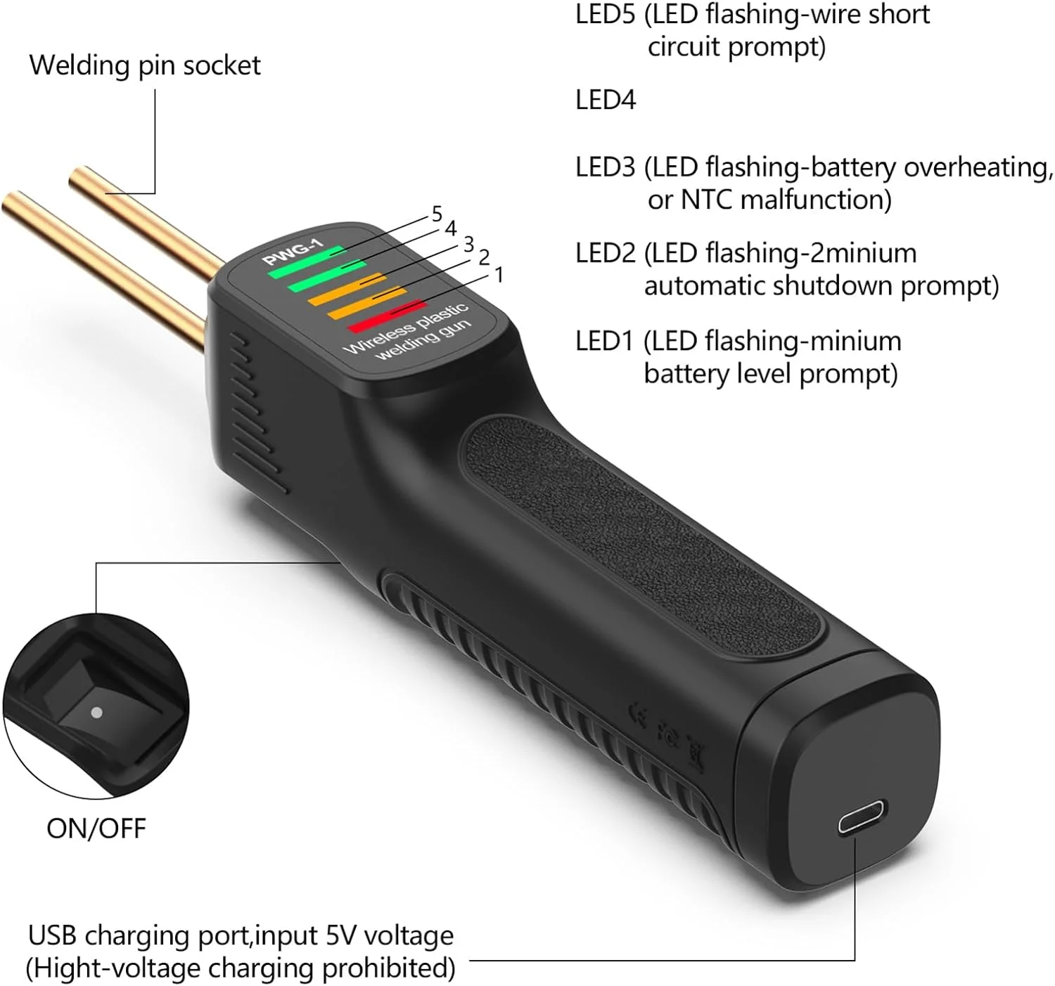دستگاه جوش پلاستیک بی سیم Irovami، دستگاه جوش تعمیر سپر خودرو با باتری 2600mAh، منگنه داغ، دستگاه جوش پلاستیک USB با 200 عدد پین جوش