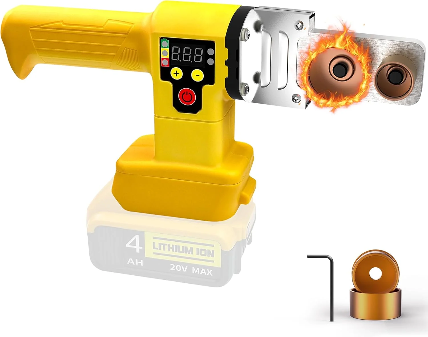 دستگاه جوش لوله پلاستیکی آب سازگار با باتری 20 ولت Dewalt (بدون باتری) ابزار ذوب داغ با نمایشگر دیجیتال دستگاه جوش لوله 280 وات با 6 سری قالب برای لوله های PE، PPR، PVC، PB (دمای 220 تا 320 درجه سانتیگراد)