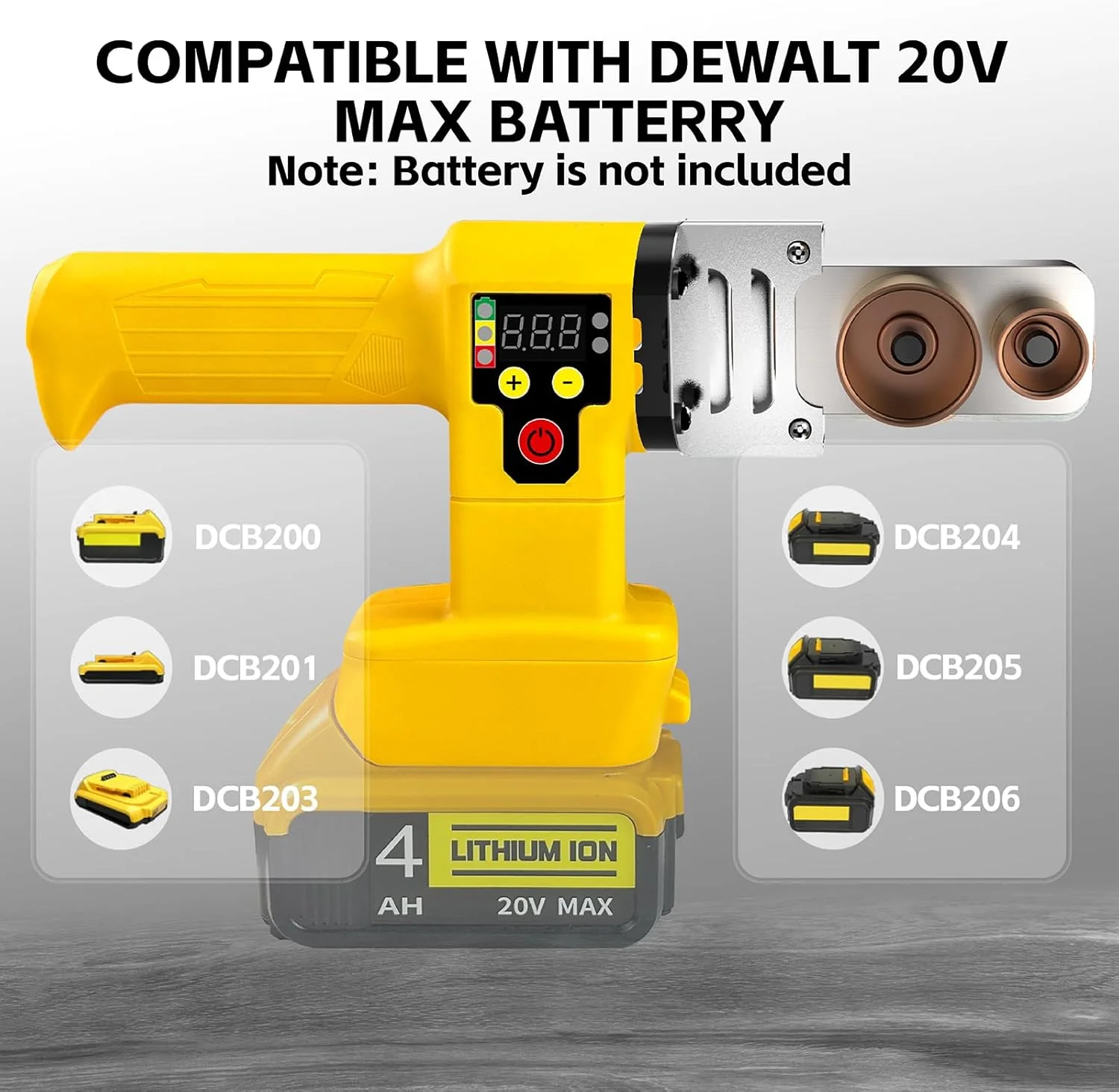دستگاه جوش لوله پلاستیکی آب سازگار با باتری 20 ولت Dewalt (بدون باتری) ابزار ذوب داغ با نمایشگر دیجیتال دستگاه جوش لوله 280 وات با 6 سری قالب برای لوله های PE، PPR، PVC، PB (دمای 220 تا 320 درجه سانتیگراد)