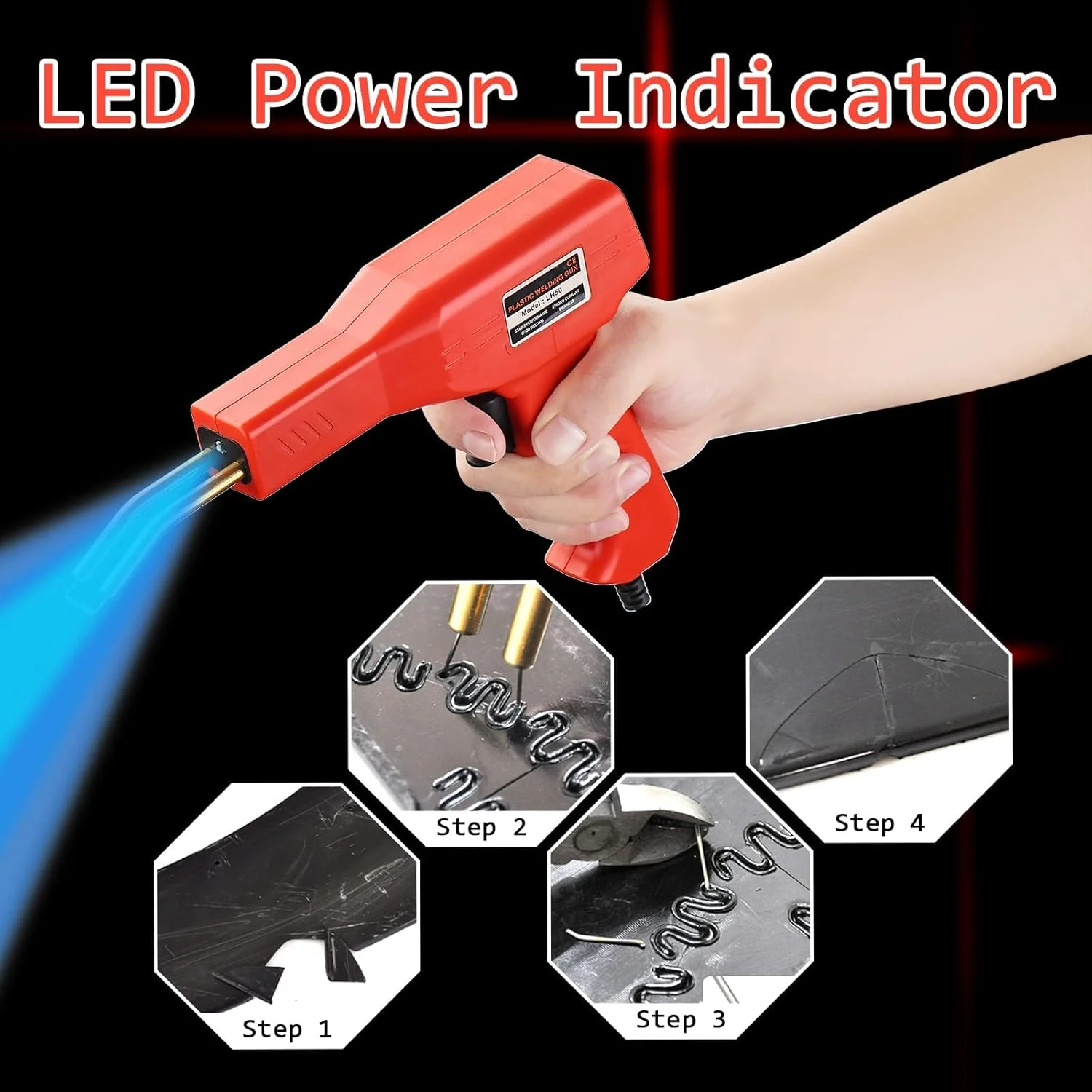 کیت تعمیر جوش پلاستیک با منگنه داغ ELECDON، دارای انواع مختلف منگنه مناسب برای محیط های جوشکاری مختلف به همراه 400 عدد منگنه