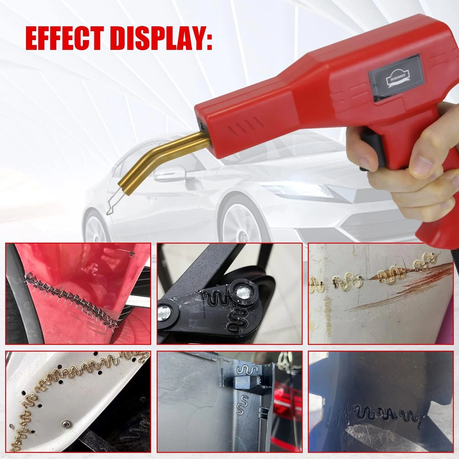 دستگاه جوش پلاستیک DEWINNER با 400 عدد میخ، چهار نوع میخ برای تعمیر ترک پلاستیک، دستگاه جوش 50 وات، تفنگ میخ داغ با انبر برای تعمیرات خودرو و مصارف خانگی