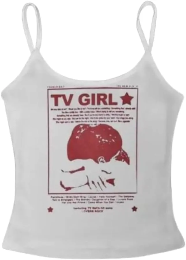 تاپ رکابی Y2k Camisole Grunge Emo Graphic Baby، تاپ های کوتاه و جذاب با بند اسپاگتی به سبک Coquette، نوستالژی تابستان سال 2000