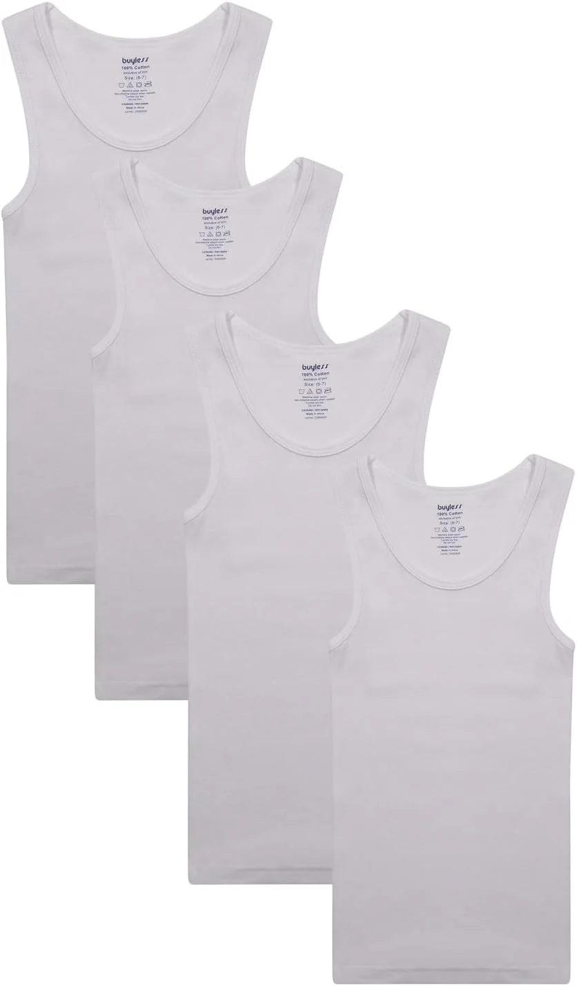 بسته 4 عددی زیرپوش رکابی پسرانه Buyless Fashion با یقه گرد و بدون برچسب، از جنس پنبه نرم