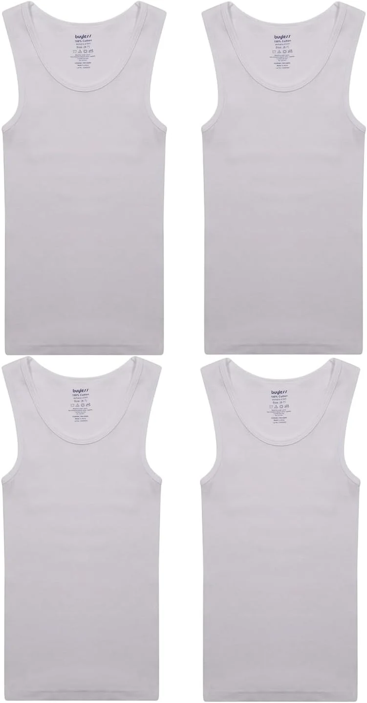 بسته 4 عددی زیرپوش رکابی پسرانه Buyless Fashion با یقه گرد و بدون برچسب، از جنس پنبه نرم