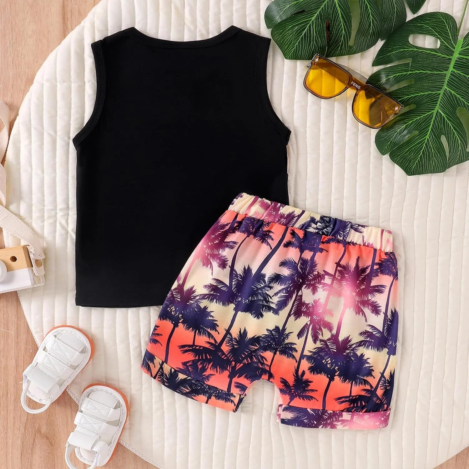 ست لباس تابستانی پسرانه CETEPY، تاپ بدون آستین و شلوارک جیب دار با طرح استوایی مناسب کودکان 12 ماهه تا 4 ساله