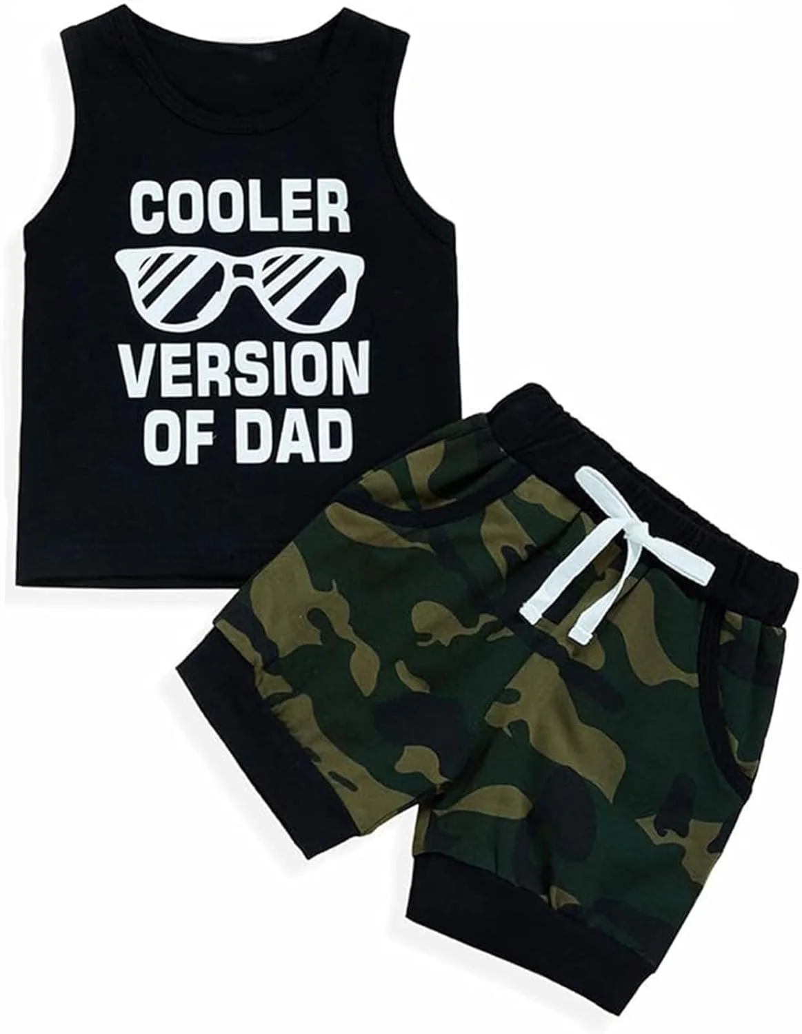 ست لباس تابستانی پسرانه BOVOSHA، تاپ رکابی طرح دار + شورت استتار