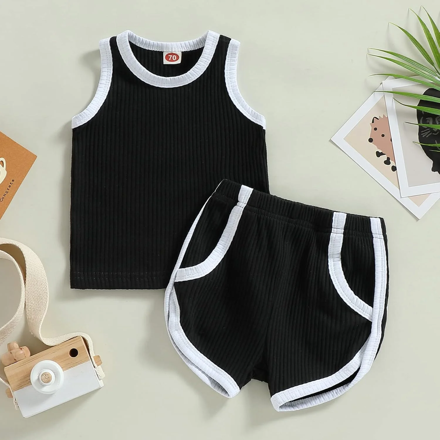 ست لباس تابستانی بدون آستین Arvbitana برای نوزاد پسر و دختر، تاپ و شلوارک، دو تکه، پنبه ای و یکدست ست لباس تابستانی بدون آستین Arvbitana برای نوزاد پسر و دختر، تاپ و شلوارک، دو تکه، پنبه ای و یکدست