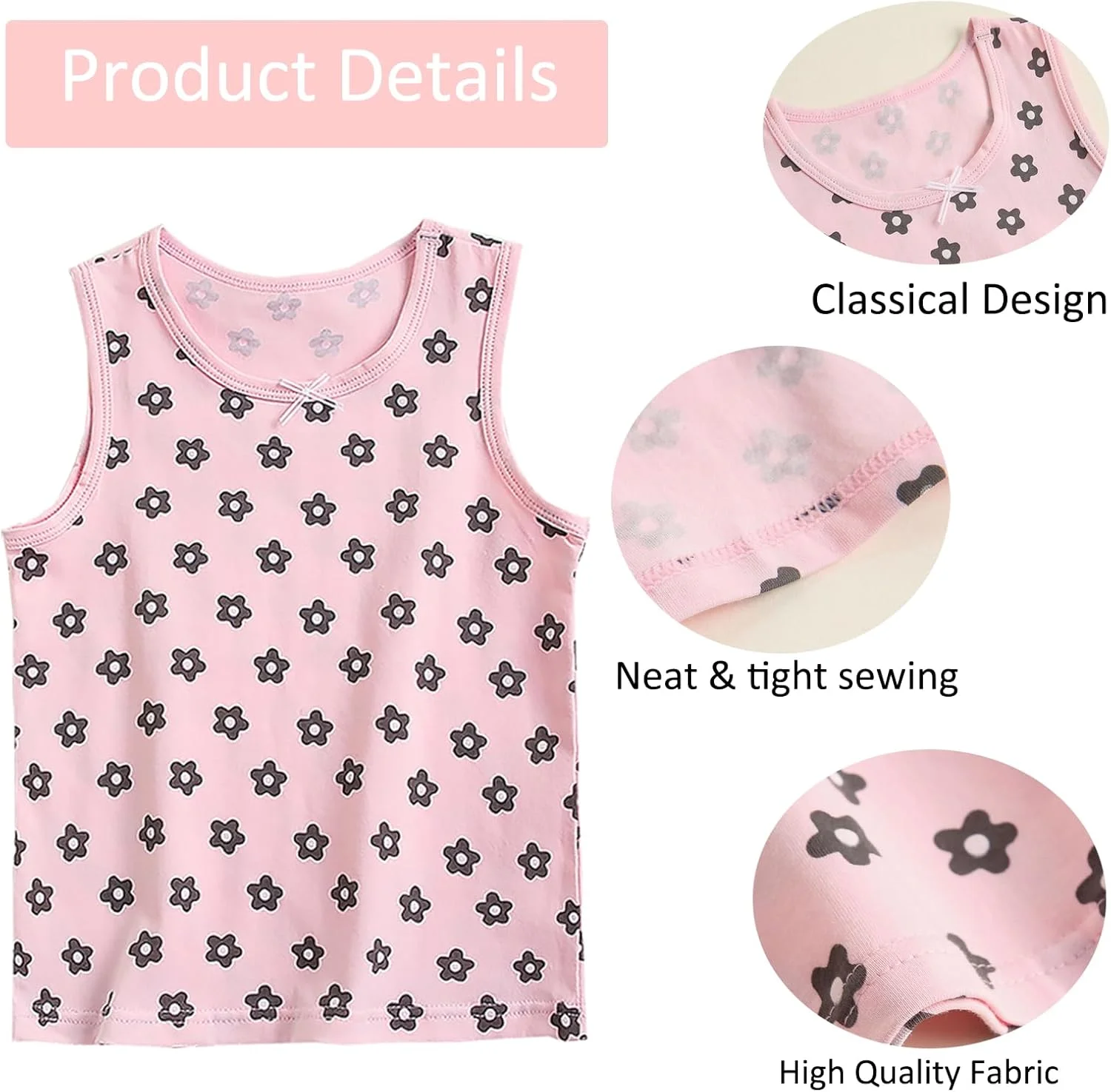 نیم‌تنه‌های دخترانه نرم و یکرنگ Anntry مناسب 2 تا 10 سال، بسته 4 عددی، تاپ‌های راحت و تنفسی بچگانه