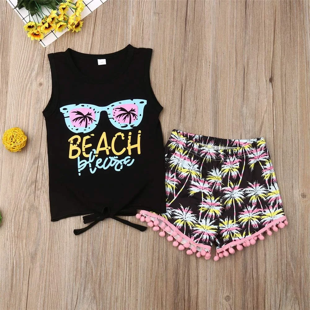 ست لباس تابستانی دخترانه/پسرانه شامل تاپ رکابی حاشیهدار + شلوارک منگولهدار + هدبند ست لباس تابستانی دخترانه/پسرانه شامل تاپ رکابی حاشیهدار + شلوارک منگولهدار + هدبند