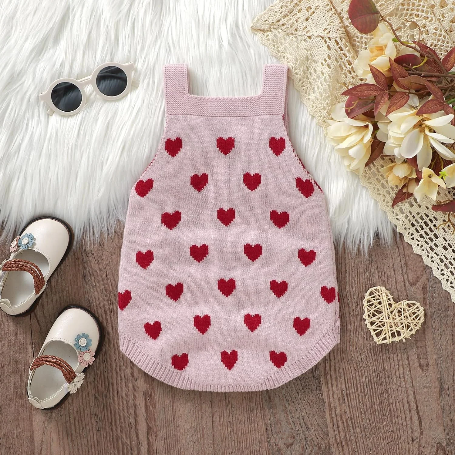 لباس روز ولنتاین دخترانه Ayalinggo، سرهمی بافتنی قلبی شکل، تاپ هالتر تانک با حاشیه چین دار، لباس بهاری