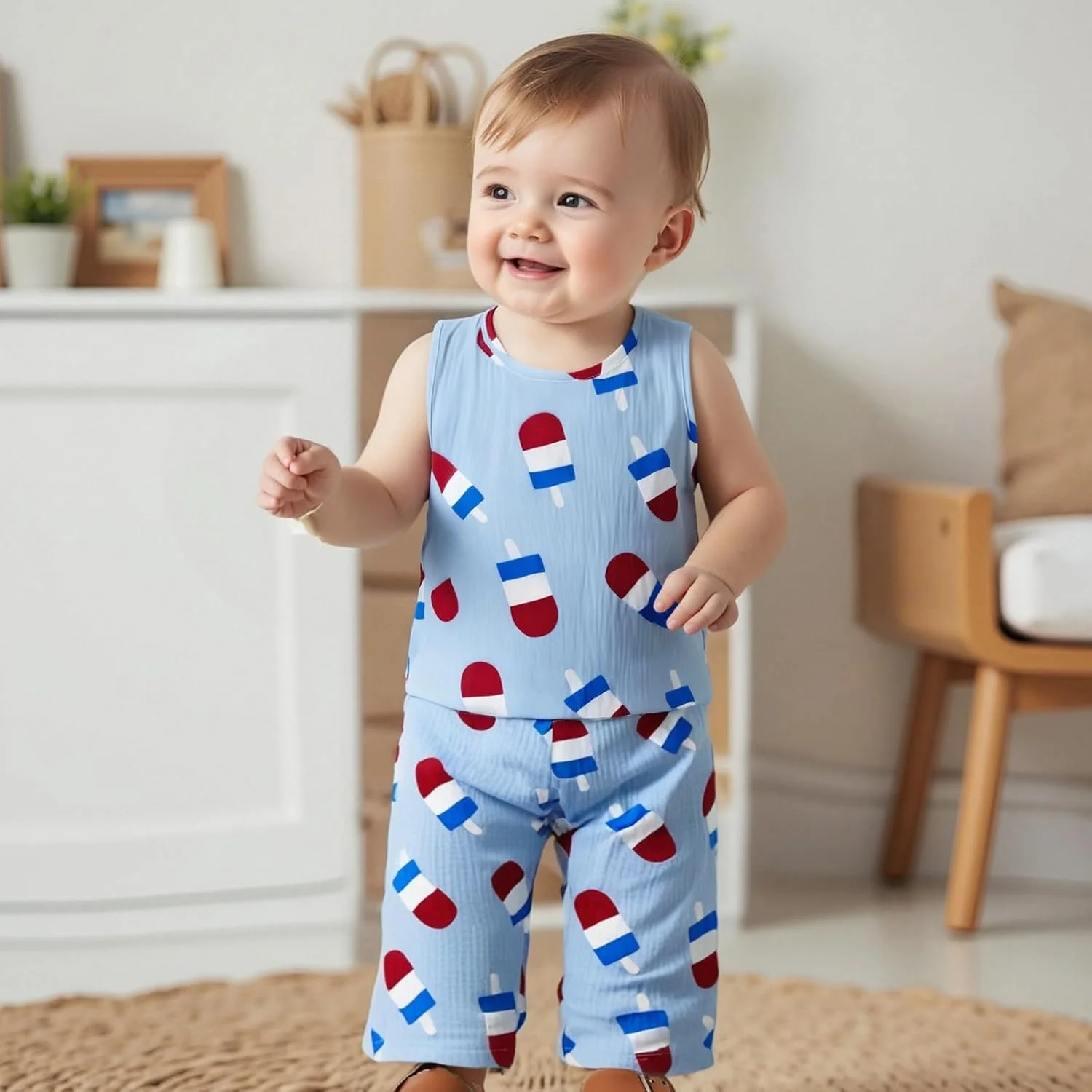 ست لباس روز استقلال کودک Amnnchya، تاپ و شلوارک نخی و کتانی، لباس دو تکه پسرانه و دخترانه برای چهارم جولای