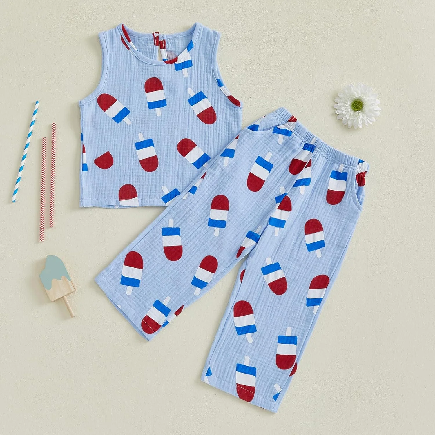 ست لباس روز استقلال کودک Amnnchya، تاپ و شلوارک نخی و کتانی، لباس دو تکه پسرانه و دخترانه برای چهارم جولای