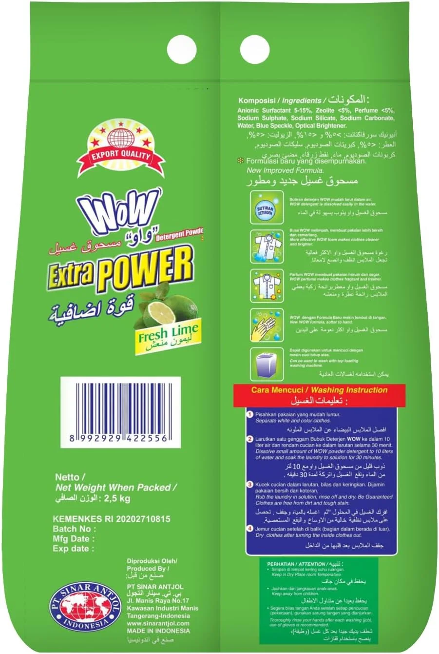 پودر لباسشویی سبز WOW مناسب ماشین لباسشویی و شستشوی دستی | 2.5 کیلوگرم | رایحه لیمو تازه | پاک کننده قوی لکه ها | مناسب برای انواع پارچه ها | طراوت ماندگار پودر لباسشویی سبز WOW مناسب ماشین لباسشویی و شستشوی دستی | 2.5 کیلوگرم | رایحه لیمو تازه | پاک کننده قوی لکه ها | مناسب برای انواع پارچه ها | طراوت ماندگار
