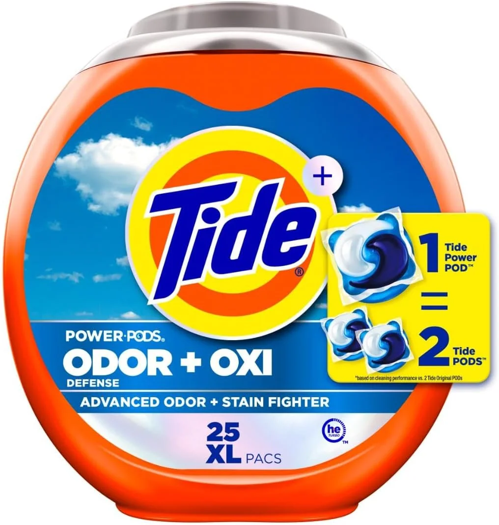 پودر لباسشویی Tide Ultra OXI Power PODS با از بین برنده بوی بد، 25 عددی، برای آلودگی های قابل مشاهده و غیر قابل مشاهده