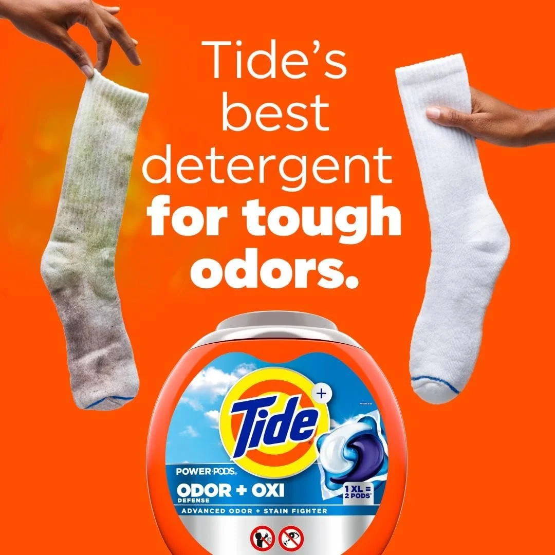 پودر لباسشویی Tide Ultra OXI Power PODS با از بین برنده بوی بد، 25 عددی، برای آلودگی های قابل مشاهده و غیر قابل مشاهده