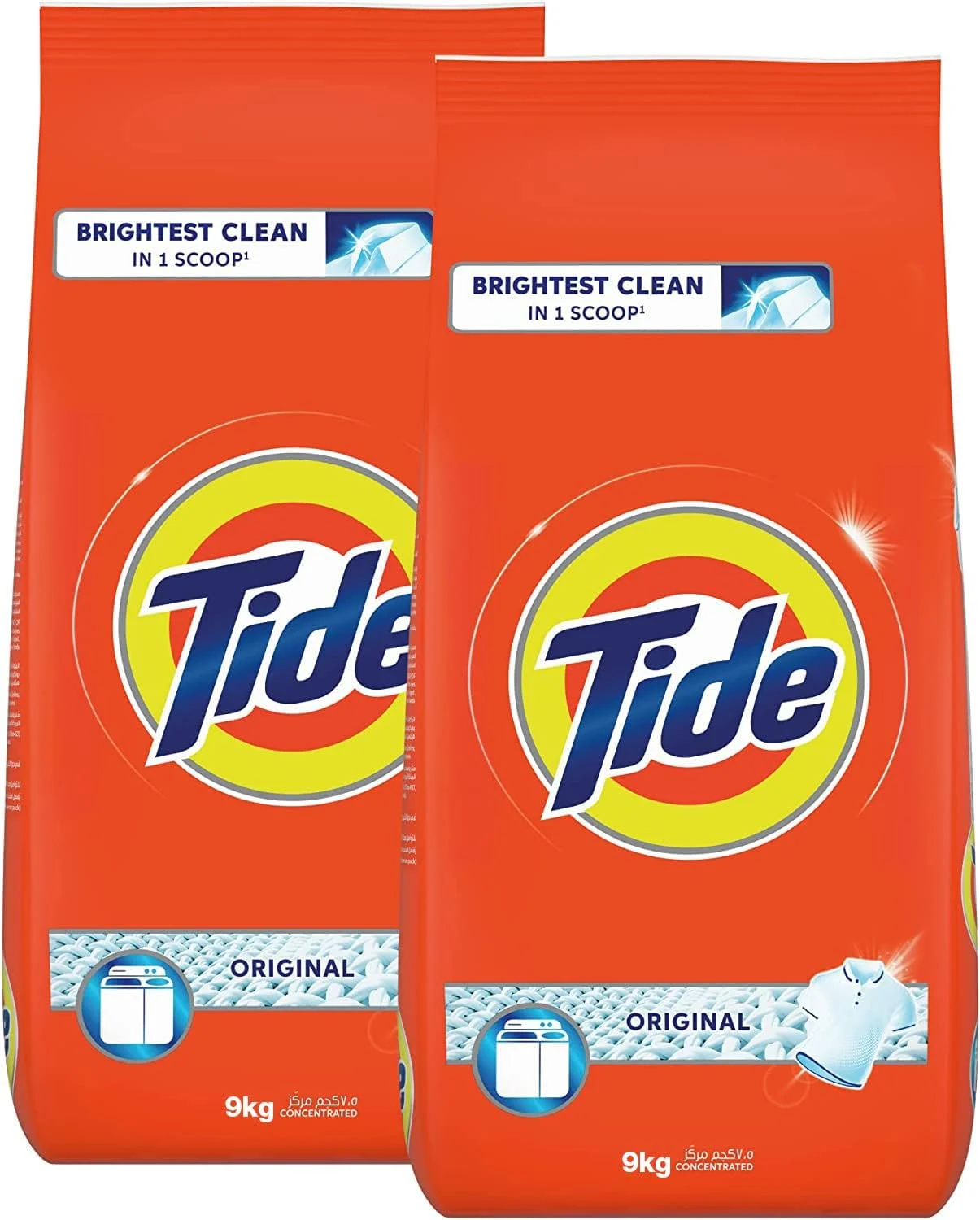 پودر لباسشویی نیمه اتوماتیک تاید، رایحه اصلی، شستشوی بدون لک لباس، پودر لباسشویی تاید، بسته 2 عددی 9 کیلوگرمی (18 کیلوگرم)