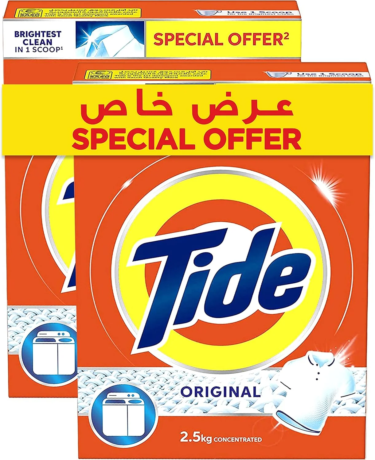 پودر لباسشویی نیمه اتوماتیک تاید، رایحه اصلی، شستشوی بدون لک، وزن 2.5 کیلوگرم (دو بسته)