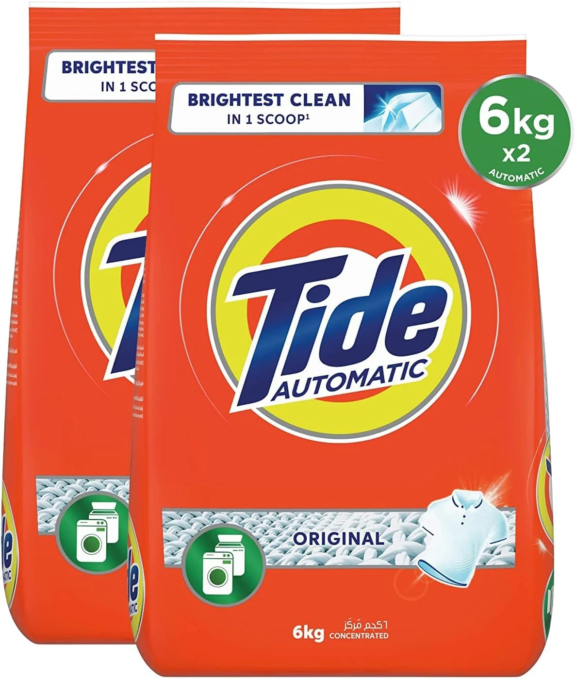 پودر لباسشویی ماشین لباسشویی اتوماتیک تاید، رایحه اصلی، لباسشویی تمیز و بدون لک، پودر لباسشویی تاید، بسته 2 عددی 6 کیلوگرمی (12 کیلوگرم)