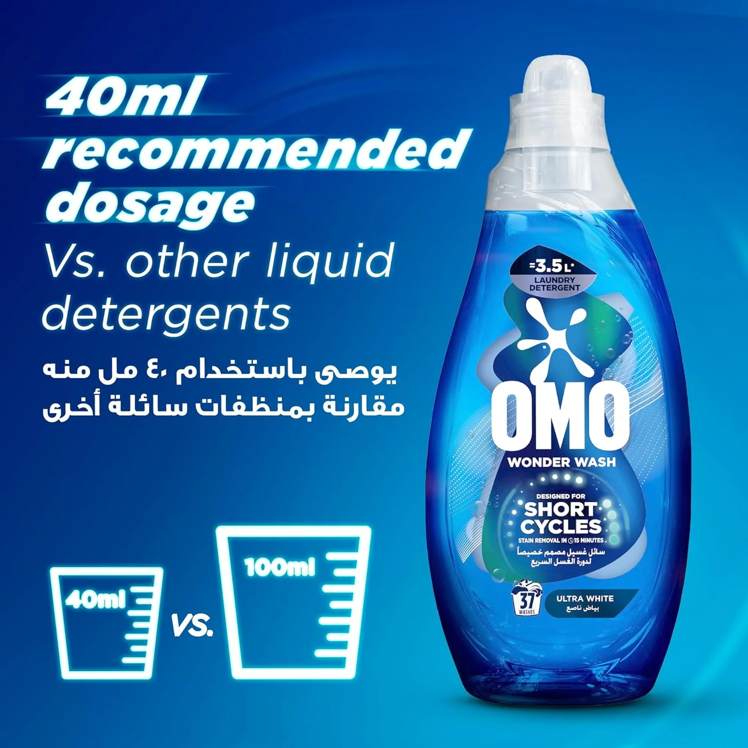 مایع لباسشویی امو Wonder Wash، فوق العاده سفید کننده برای دورههای کوتاه، لکه بری در 15 دقیقه، 1480 میلی لیتر مایع لباسشویی امو Wonder Wash، فوق العاده سفید کننده برای دورههای کوتاه، لکه بری در 15 دقیقه، 1480 میلی لیتر
