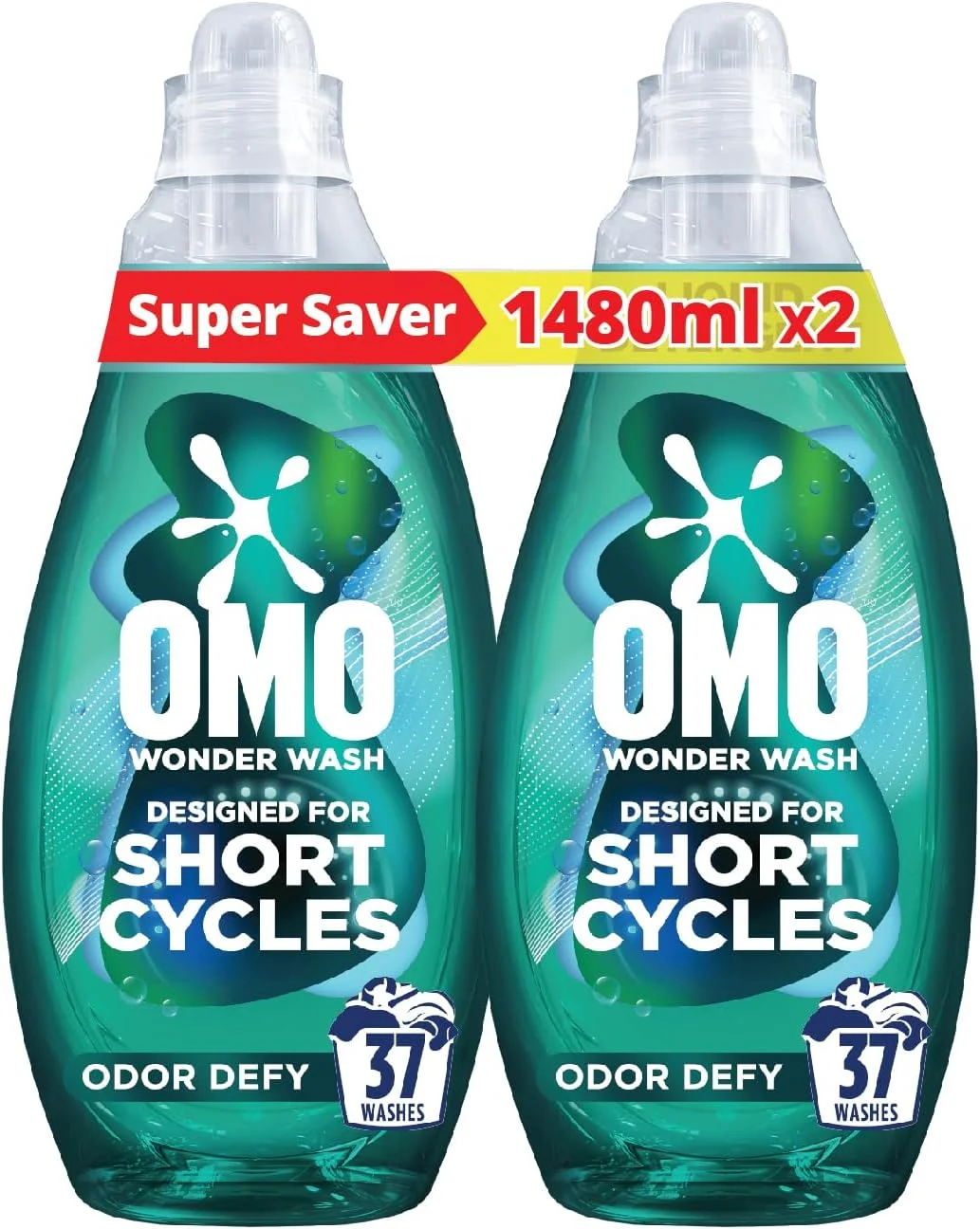 مایع لباسشویی امو Wonder Wash، ضد بو، برای دوره‌های کوتاه، لکه بری در 15 دقیقه، 1480 میلی لیتر x 2