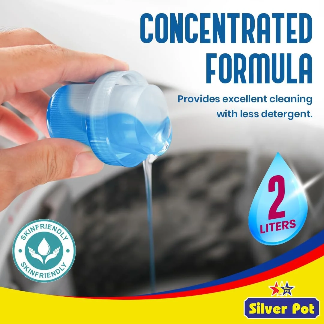 مایع لباسشویی آبی سیلور پات - 2 بطری 2 لیتری، فرمول تمیزکننده عمیق و قدرتمند، رایحه تازه، مناسب برای همه ماشین های لباسشویی