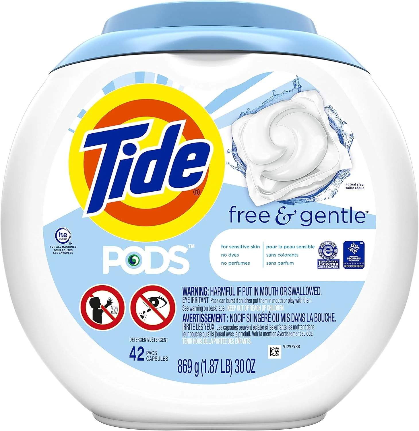 پودر لباسشویی کپسولی Tide Pods، بدون عطر و ملایم، 42 عددی (بسته 4 عددی) (بسته بندی ممکن است متفاوت باشد)