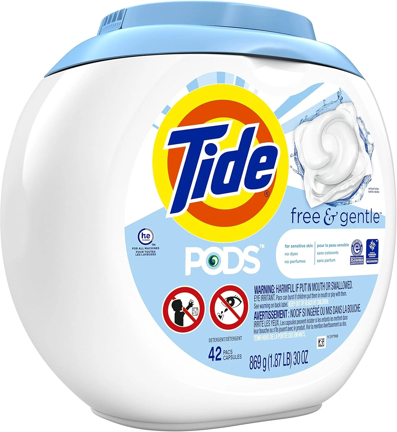 پودر لباسشویی کپسولی Tide Pods، بدون عطر و ملایم، 42 عددی (بسته 4 عددی) (بسته بندی ممکن است متفاوت باشد)