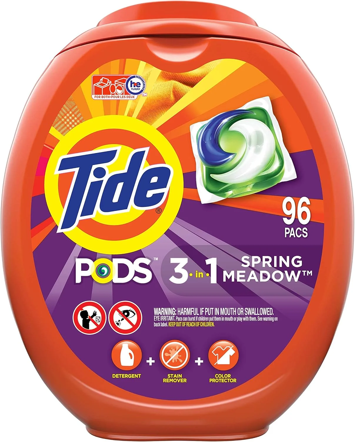 قرص ماشین لباسشویی Tide PODS، با رایحه چمن بهاری، 96 عددی، مناسب ماشین های لباسشویی با بازدهی بالا (HE)