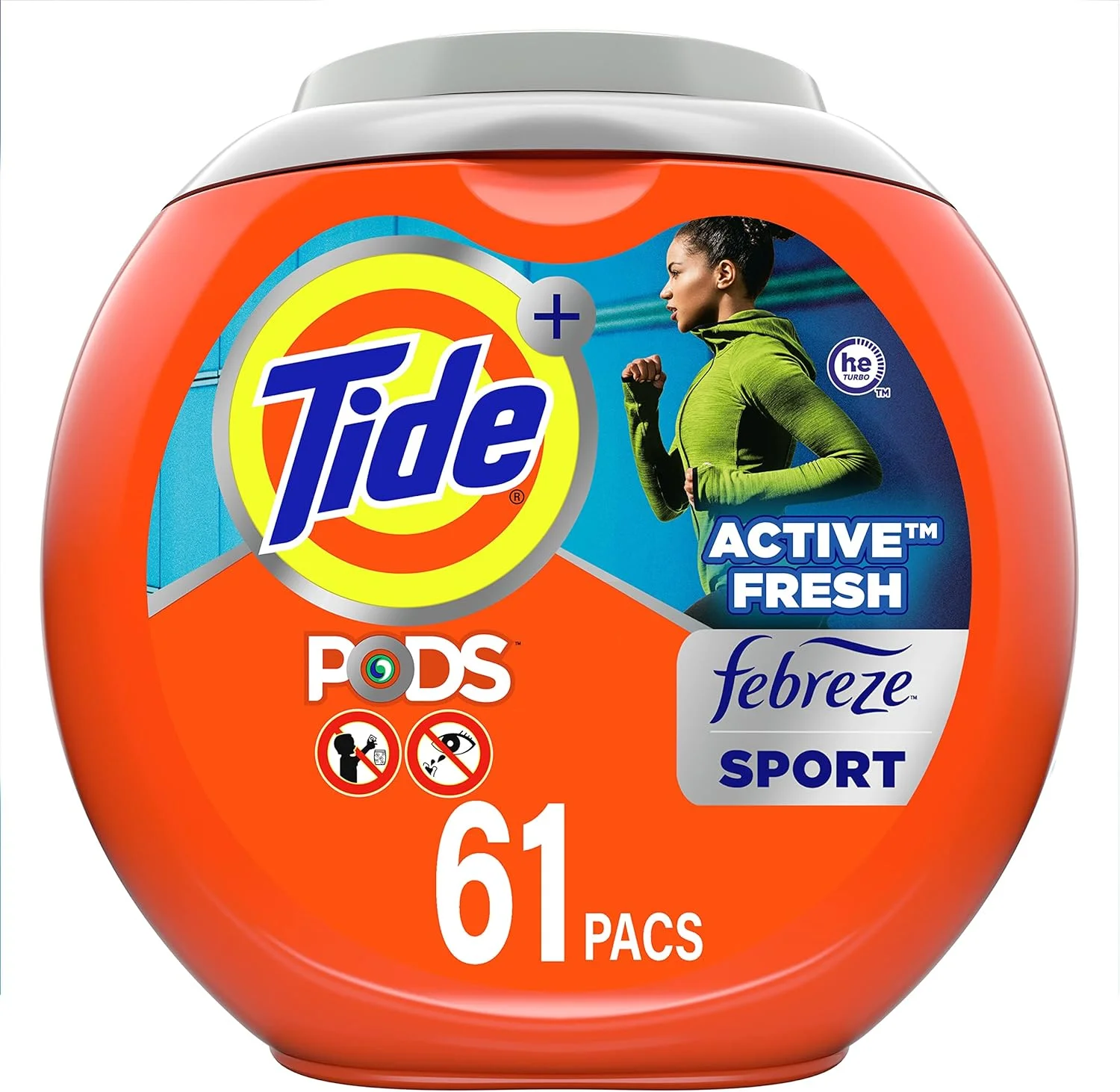 پودر لباسشویی Tide PODS Plus Febreze Sport Odor Defense 4 در 1 HE Turbo، رایحه Active Fresh، بسته 61 عددی (بسته بندی ممکن است متفاوت باشد)