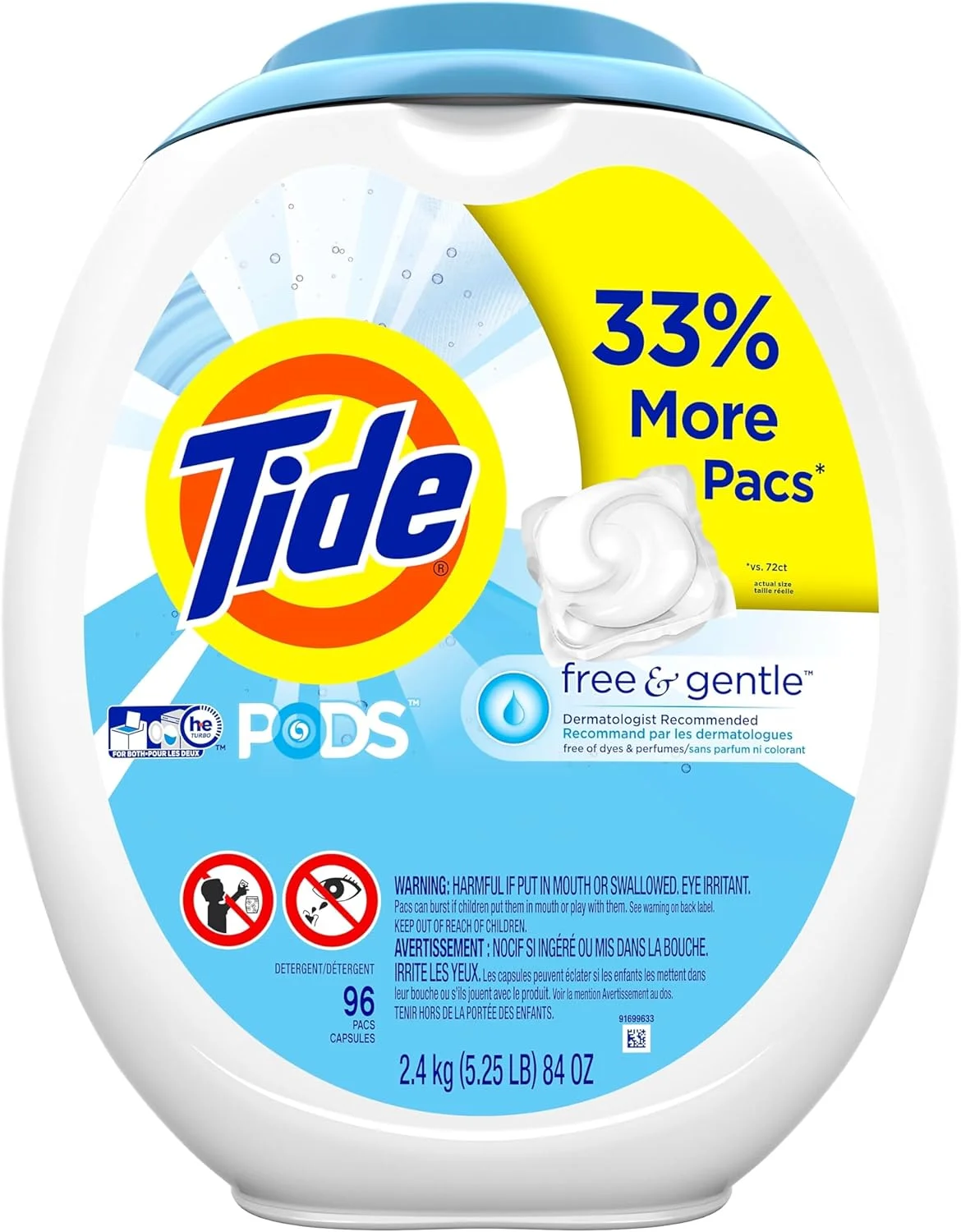 کپسول لباسشویی بدون عطر و ملایم Tide PODS، مناسب پوست حساس، 152 عددی - بدون رایحه و ضد حساسیت، فاقد رنگ و عطر