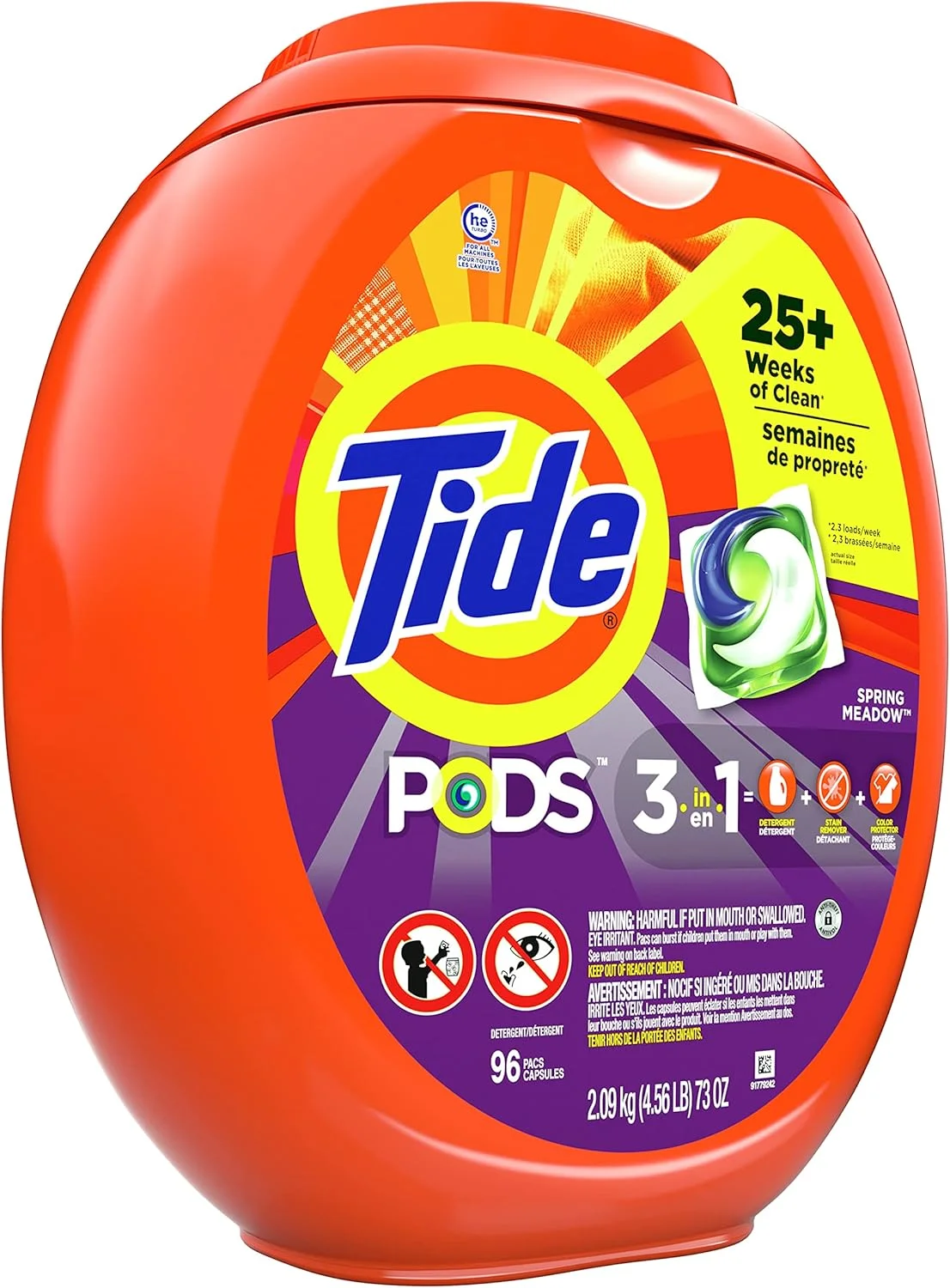 قرص ماشین لباسشویی Tide PODS، با رایحه چمن بهاری، 96 عددی، مناسب ماشین های لباسشویی با بازدهی بالا (HE)