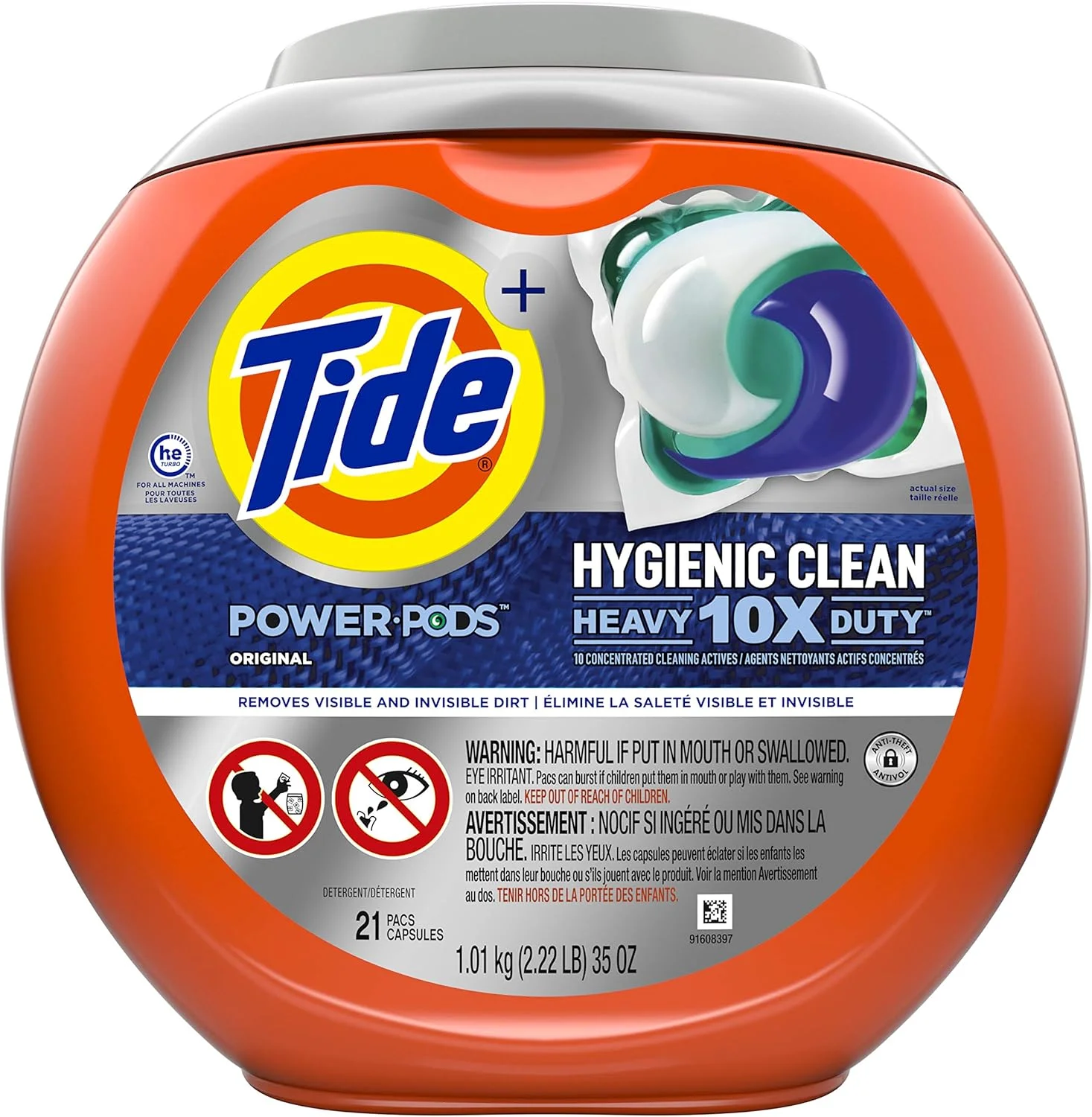 پودر لباسشویی کپسولی تاید مدل Hygienic Clean Heavy 10x Duty Power PODS، رایحه اورجینال، 21 عددی، برای آلودگی های قابل مشاهده و غیر قابل مشاهده