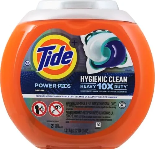 پودر لباسشویی کپسولی تاید مدل Hygienic Clean Heavy 10x Duty Power PODS، رایحه اورجینال، 21 عددی، برای آلودگی های قابل مشاهده و غیر قابل مشاهده