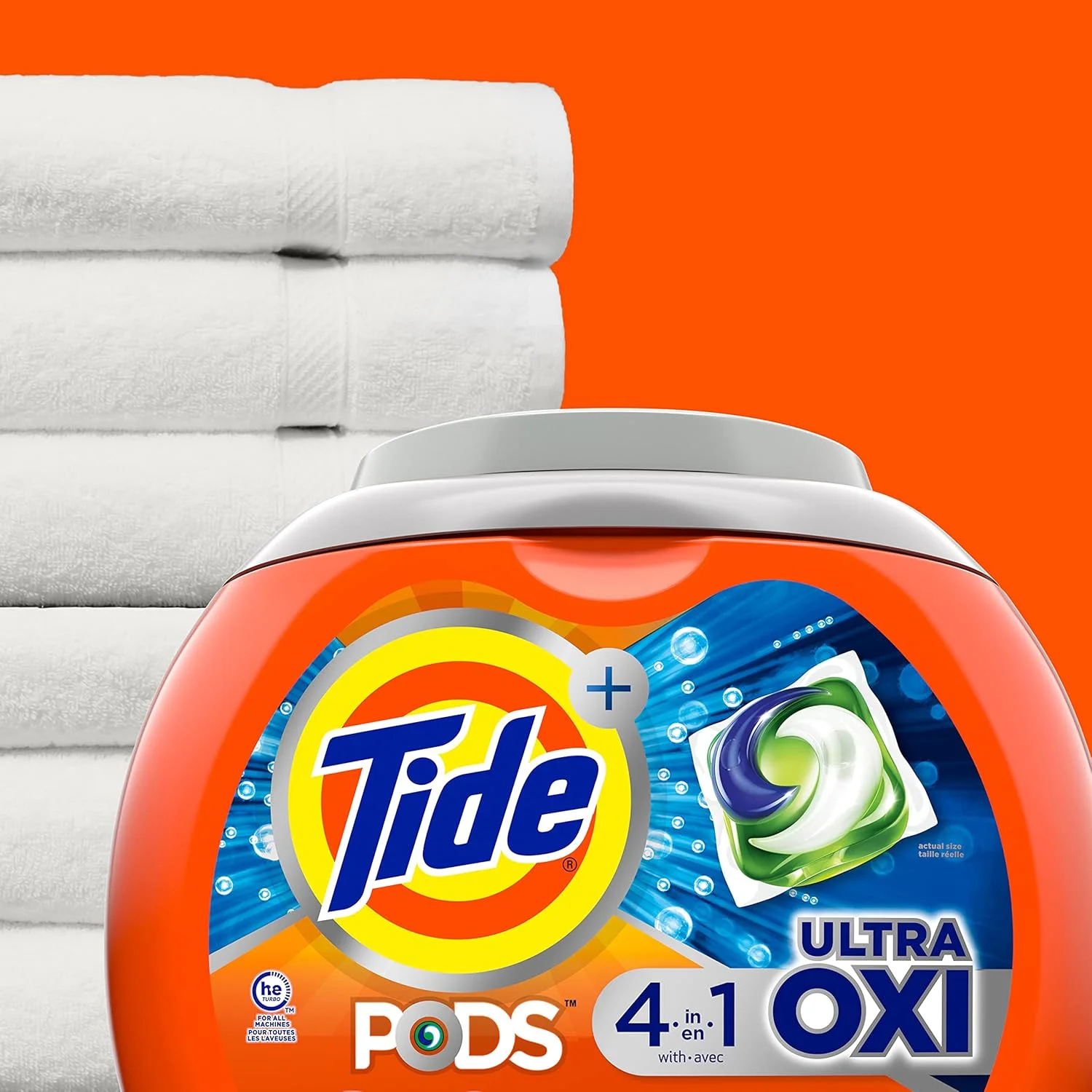 پودر لباسشویی کپسولی Tide Pods، 4 در 1 Ultra Oxi، سازگار با ماشین لباسشویی HE، تعداد 85، دارای پیش تصفیه کننده داخلی برای لکه ها