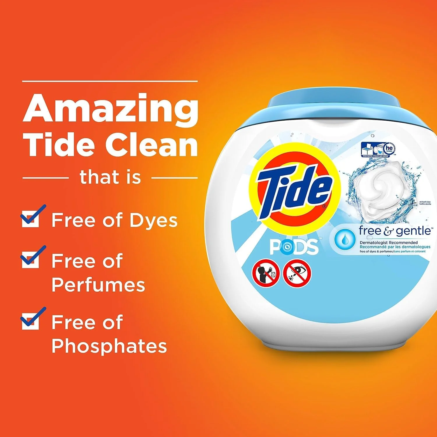 کپسول لباسشویی بدون عطر و ملایم Tide PODS، مناسب پوست حساس، 152 عددی - بدون رایحه و ضد حساسیت، فاقد رنگ و عطر
