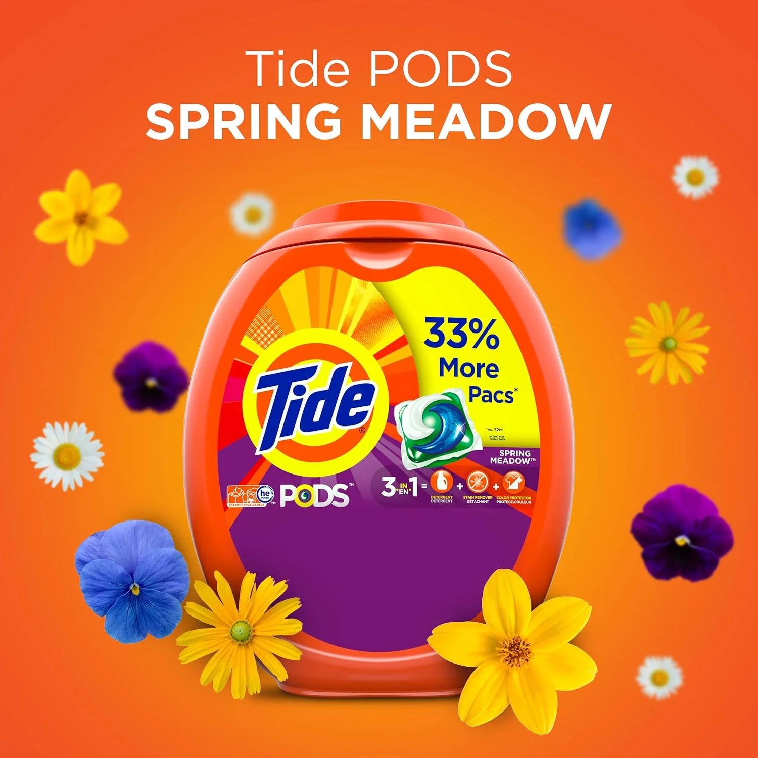 قرص ماشین لباسشویی Tide PODS، با رایحه چمن بهاری، 96 عددی، مناسب ماشین های لباسشویی با بازدهی بالا (HE)
