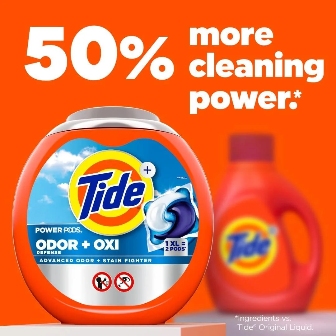 پودر لباسشویی کپسولی Tide Ultra OXI Power PODS با از بین برنده بو، 25 عدد، برای آلودگی های قابل مشاهده و غیر قابل مشاهده