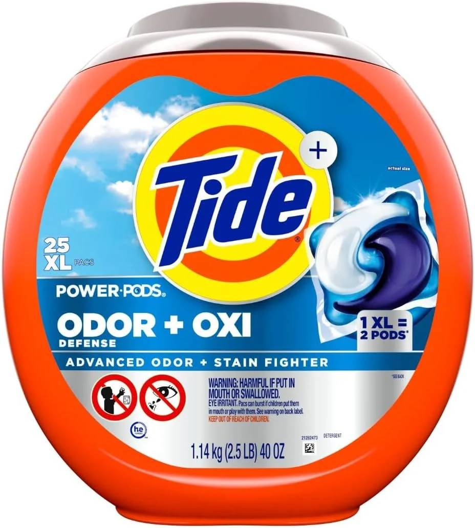 پودر لباسشویی کپسولی Tide Ultra OXI Power PODS با از بین برنده بو، 25 عدد، برای آلودگی های قابل مشاهده و غیر قابل مشاهده