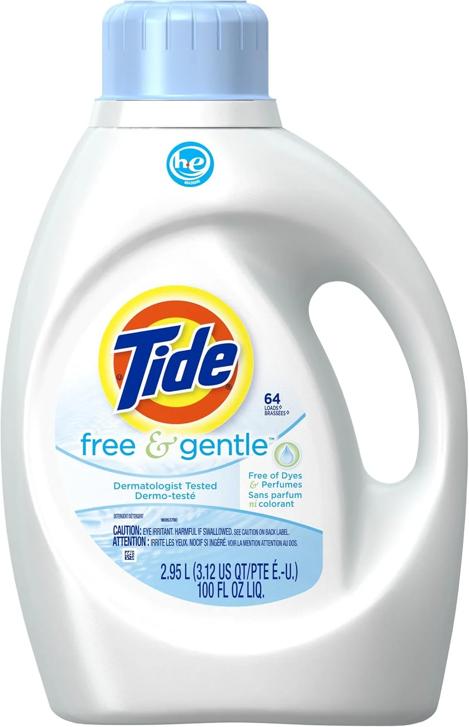 مایع لباسشویی بدون عطر و ملایم Tide، مخصوص ماشین لباسشویی های HE، 100 اونس، 64 بار شستشو