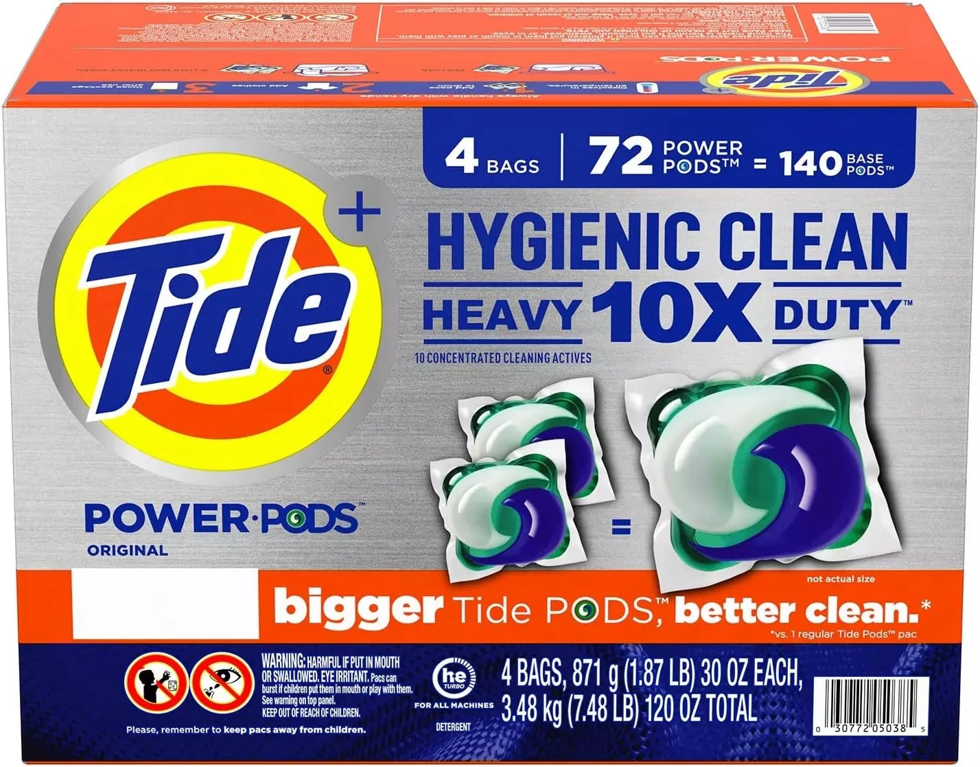 پودر لباسشویی Tide Power PODS Heavy Duty، تمیز کننده بهداشتی (72 عدد)